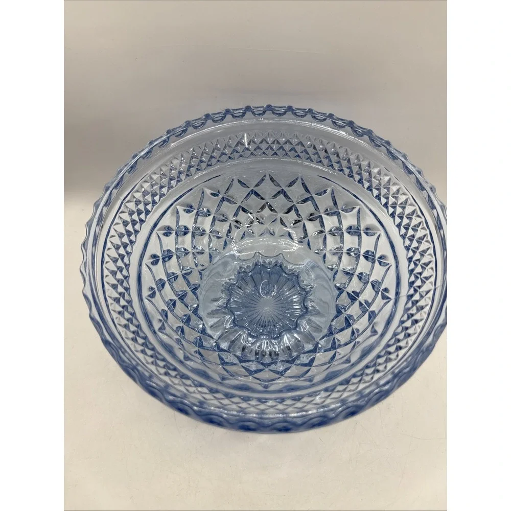 Vintage Sapphire Ice Blue Glass Wexford Pedestal Candy Dish Trinket Dish